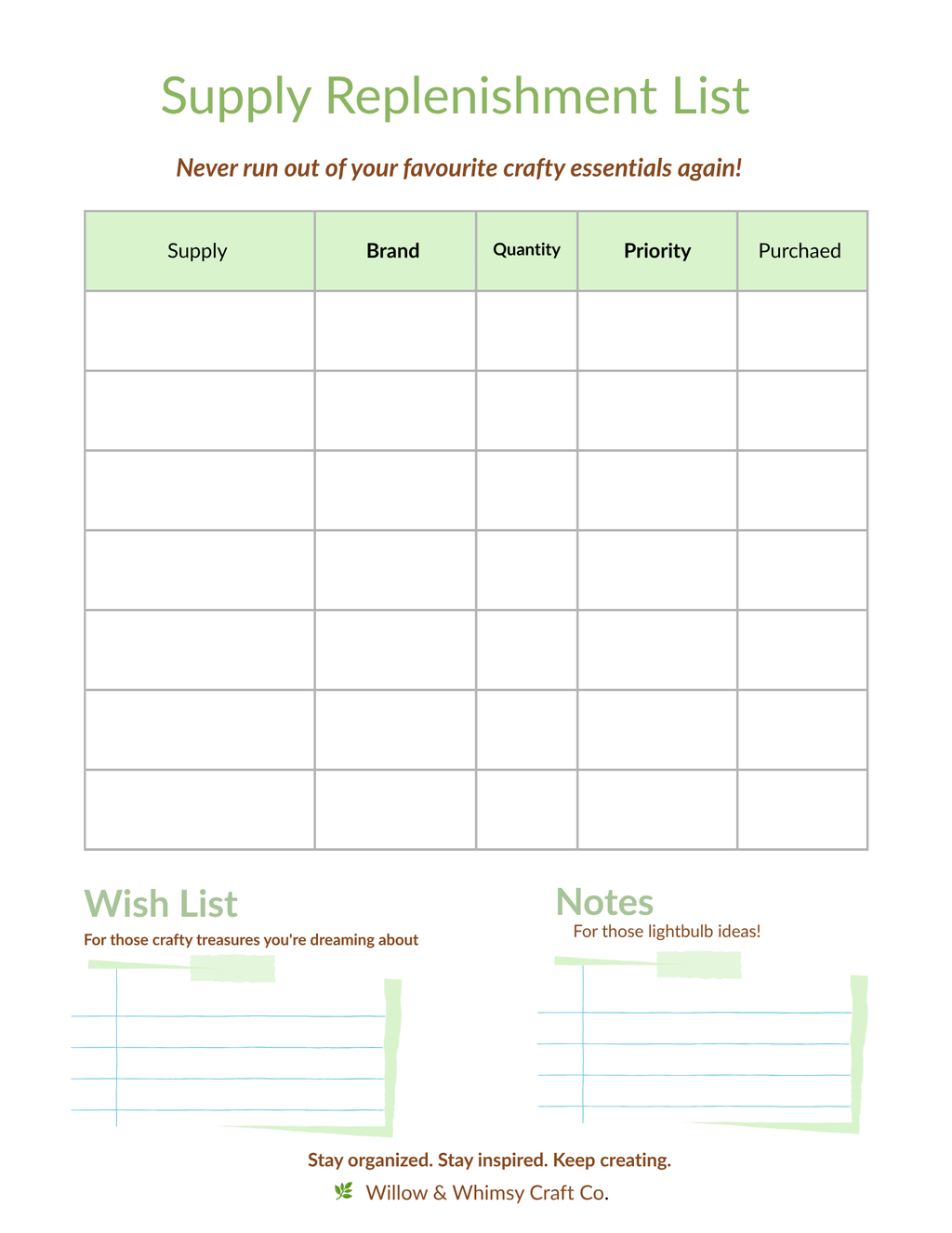Craft Table Essentials – Printable Organization Bundle for Creative Small Businesses