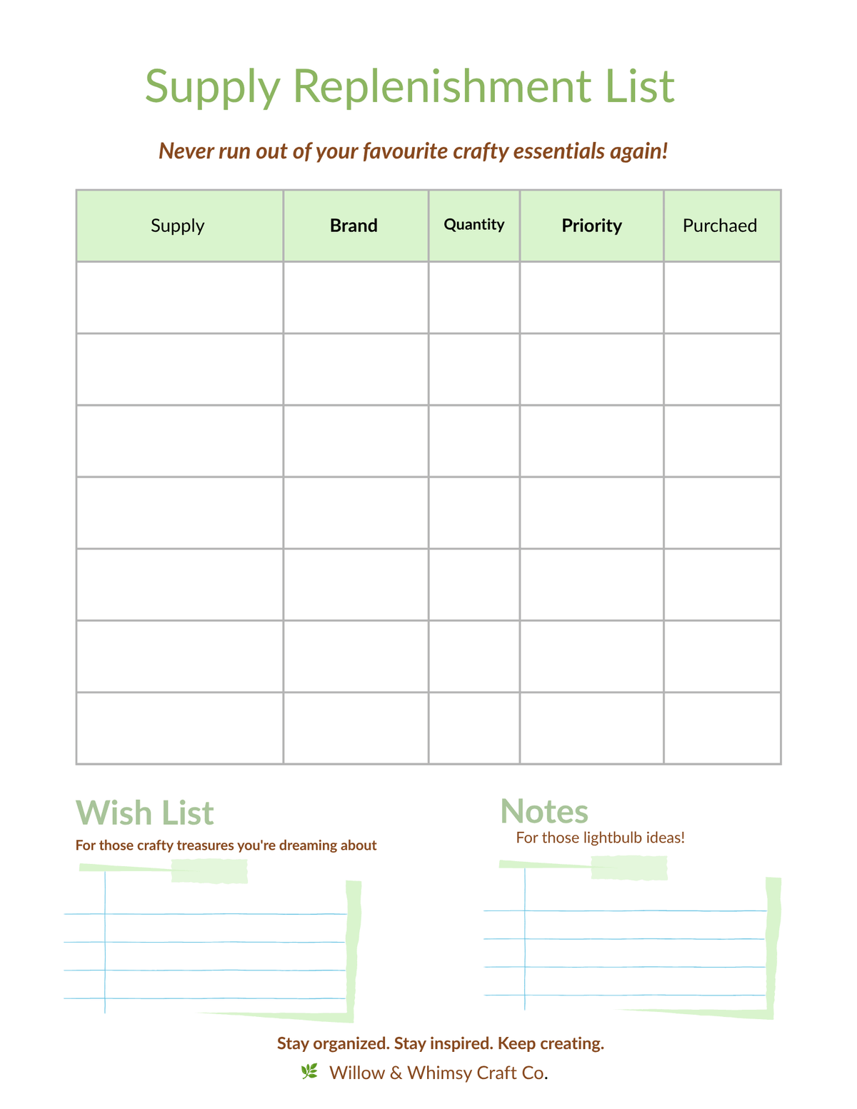 Craft Table Essentials – Printable Organization Bundle for Creative Small Businesses