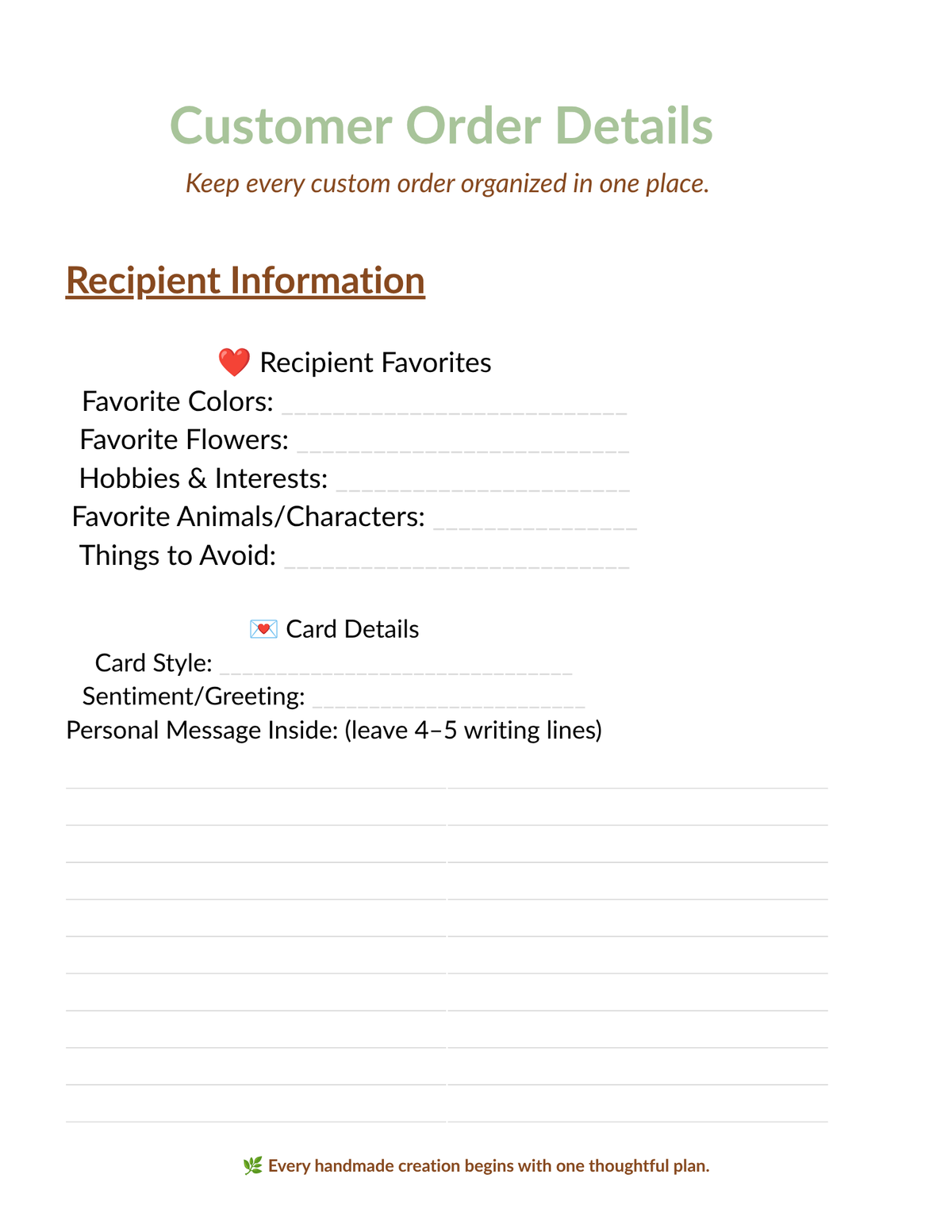 Customer Order Forms for Card Makers – Printable PDF for Handmade Businesses